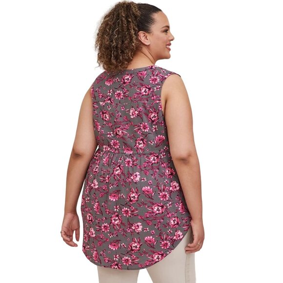 Torrid Plus Size 3X Floral Sleeveless Blouse Gray Pink - Picture 3 of 16